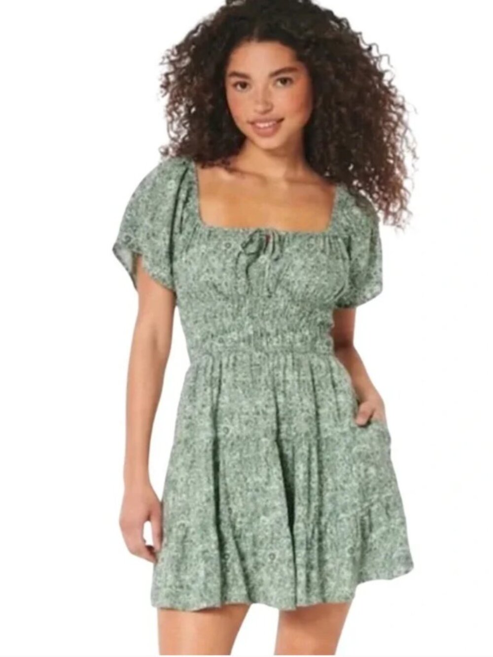 Hollister Green Paisley Mini Dress Open Back